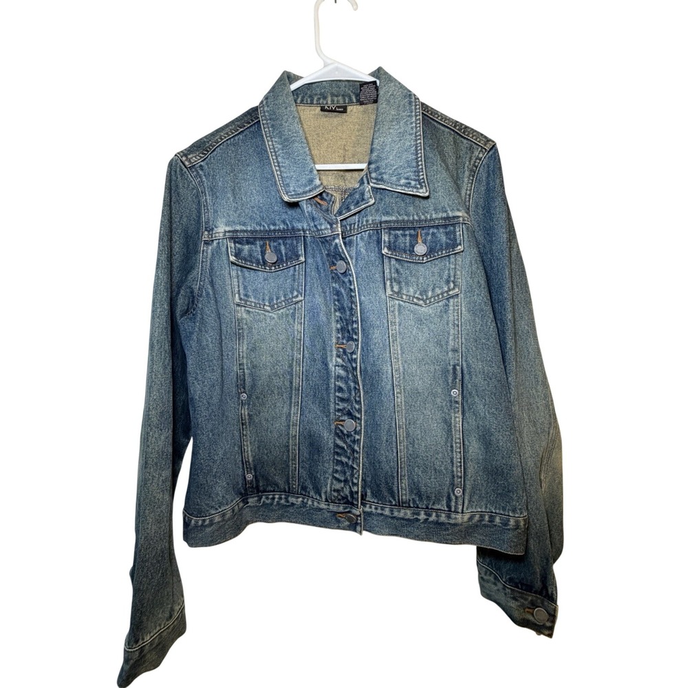 New York & Company Women's XL Denim Trucker Jean Jacket Acid Washed Style 90s